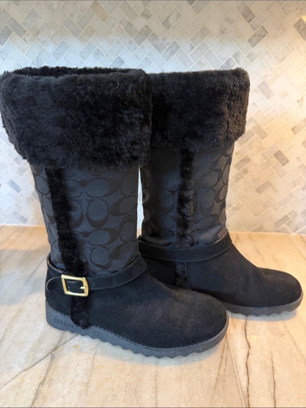 Coach Black Shearling-Trim Logo Winter Boots New with out box.  Never worn.